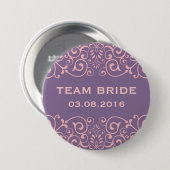 Paarse Victoriaans Floral Swirl Team Bride Button (Voorkant /achterkant)
