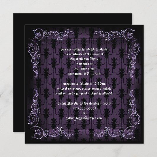Paarse Victoriaans Gothic Afdrukuitnodiging Kaart (Voorkant / Achterkant)