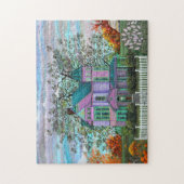 Paarse Victoriaans House Pumpkins Wagon Herfst Tre Legpuzzel (Verticaal)