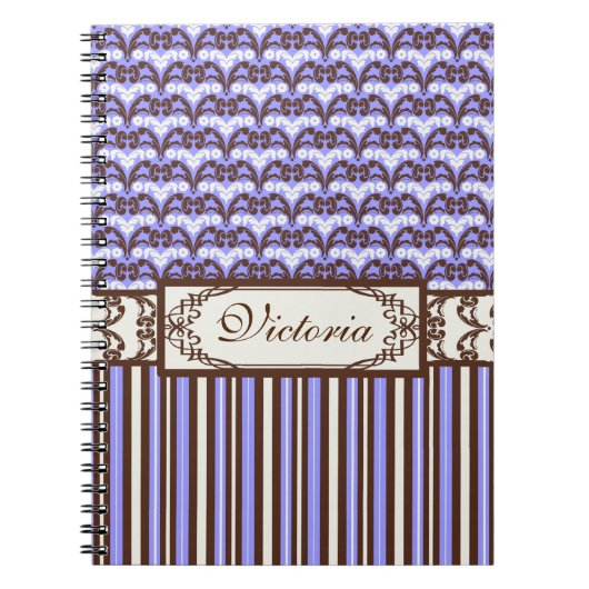 Paarse  Victoriaans Wilde West Elegant Damask Notitieboek (Voorkant)