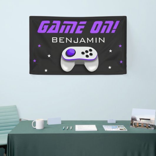 Paarse videogame Birthday Party Spandoek (Beurs)
