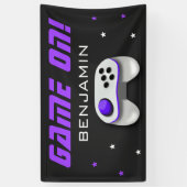 Paarse videogame Birthday Party Spandoek (Verticaal)