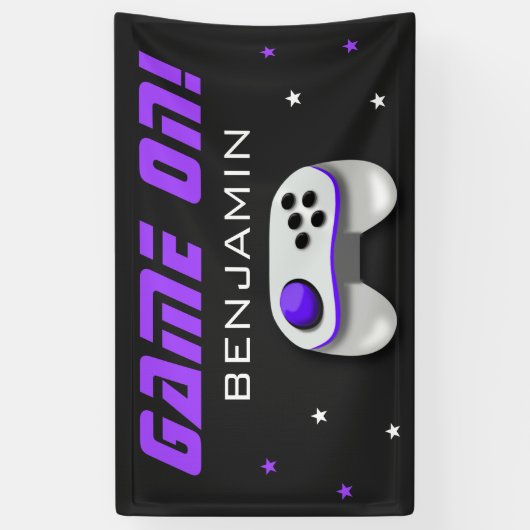 Paarse videogame Birthday Party Spandoek (Verticaal)