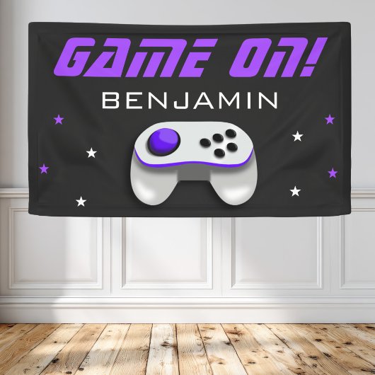 Paarse Videospel Verjaardagsfeestje Spandoek