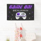 Paarse Videospel Verjaardagsfeestje Spandoek (Insitu)