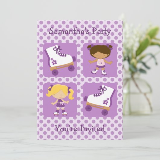 Paarse vier vierkantsplein Uitnodiging van rolpart (Staand voorkant)