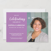 Paarse viering van het leven met fotobegrafenis kaart (Voorkant)