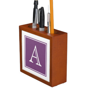 Paarse vierkant monogram Desk Organisator Pennenhouder