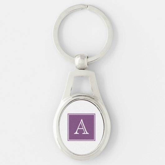 Paarse vierkant monogram metalen Sleutelhanger (Voorkant)