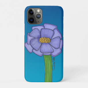 Paarse vierkante bloem met blauwe achtergrond Case-Mate iPhone case