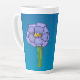 Paarse vierkante bloem met blauwe achtergrond latte mok