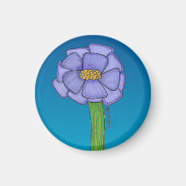 Paarse vierkante bloem met blauwe achtergrond magneet