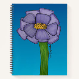 Paarse vierkante bloem met blauwe achtergrond notitieboek