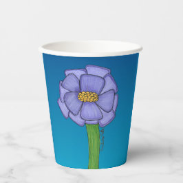 Paarse vierkante bloem met blauwe achtergrond papieren bekers