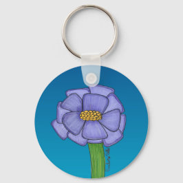 Paarse vierkante bloem met blauwe achtergrond sleutelhanger