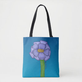 Paarse vierkante bloem met blauwe achtergrond tote bag