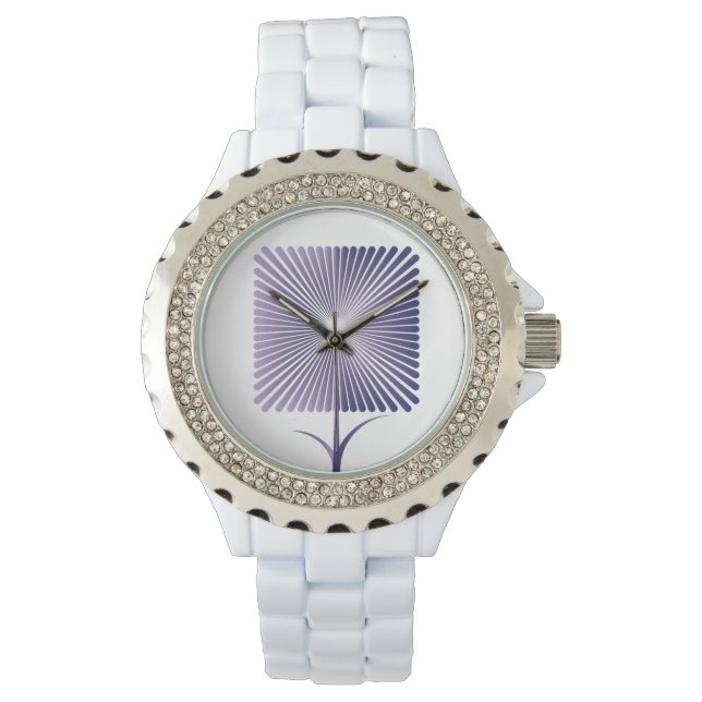 Paarse vierkante bloem nb horloge (Voorkant)