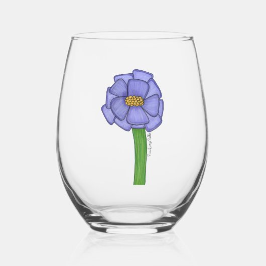 Paarse Vierkante Bloem Wijnglas Zonder Voet (Voorkant)
