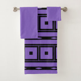 Paarse vierkanten en strepen bad handdoek