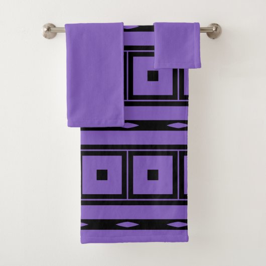 Paarse vierkanten en strepen bad handdoek (Insitu)