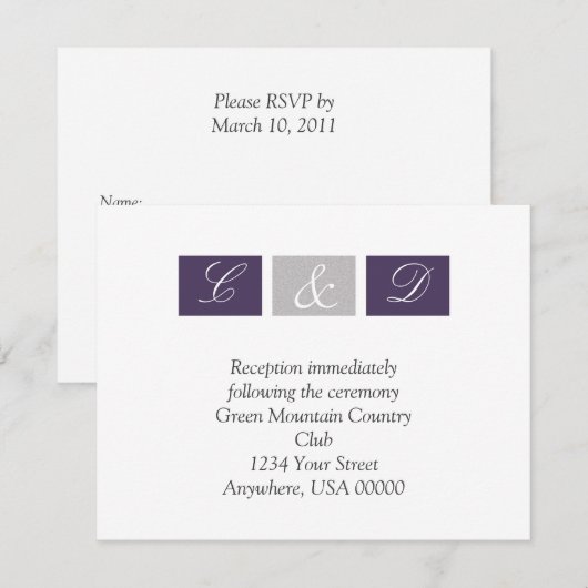 Paarse Vierkanten RSVP-kaart RSVP Kaartje (Voorkant / Achterkant)
