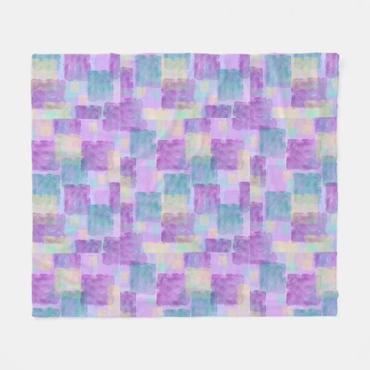 Paarse Vierkantjes Abstracte Fleece Deken (Voorkant (Horizontaal))