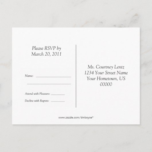 Paarse vierkantjes RSVP-kaart Uitnodiging Briefkaart (Achterkant)