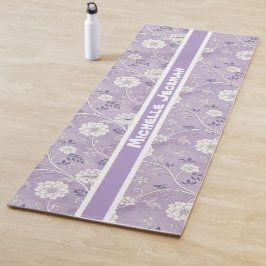 Paarse Vintage Bloemen Custom Name Yogamat