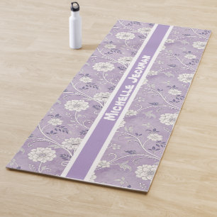 Paarse Vintage Bloemen Custom Name Yogamat