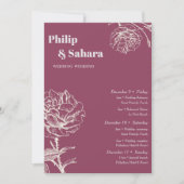 Paarse Vintage Bloemen Huwelijks Itinerarium Kaart (Voorkant)
