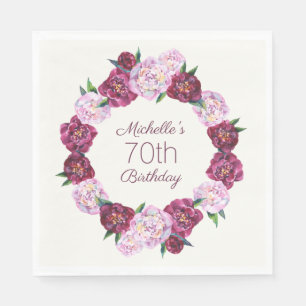 Paarse Vintage Bloemenkrans 70ste Verjaardag Servet