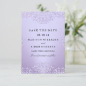 Paarse Vintage Damast Huwelijk Save The Date (Staand voorkant)