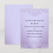 Paarse Vintage Damast Huwelijk Save The Date (Voorkant / Achterkant)