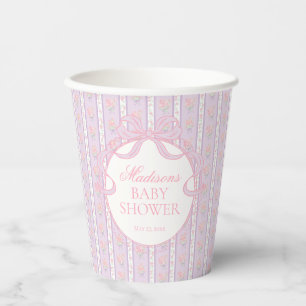 Paarse Vintage Fantasie Bloemen Baby Shower Papieren Bekers
