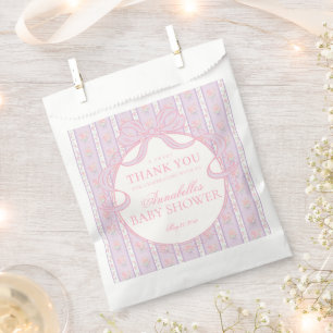 Paarse Vintage Fantasie Bloemige Baby Shower Desse Bedankzakje
