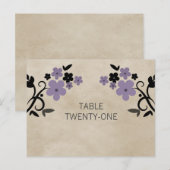 Paarse Vintage Floral Table Number Briefkaart (Voorkant / Achterkant)