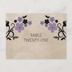 Paarse Vintage Floral Table Number Briefkaart