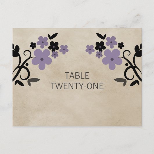 Paarse Vintage Floral Table Number Briefkaart (Voorkant)