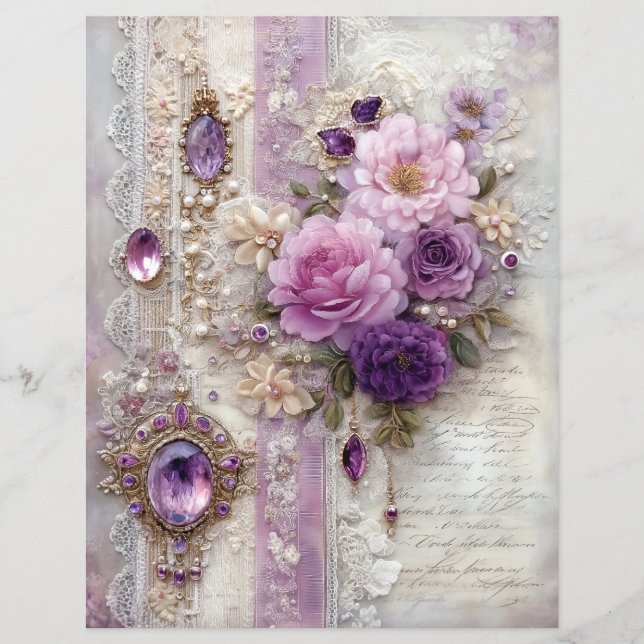 Paarse Vintage Junk Journal Scrapbook Papier (Voorkant)