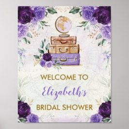 Paarse Vintage Kaart Reis Bruidsjurk Shower Welkom Poster