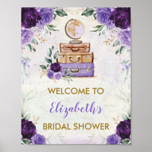 Paarse Vintage Kaart Reis Bruiloft Bridal Shower W Poster