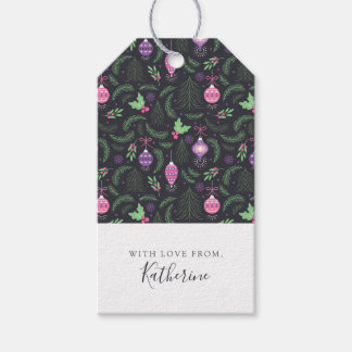 Paarse Vintage Kerst Ornament Patroon Cadeaulabel