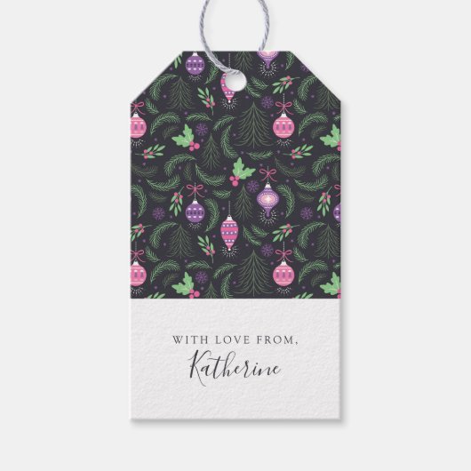 Paarse Vintage Kerst Ornament Patroon Cadeaulabel (Voorkant)