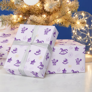 Paarse Vintage Kerst Spelgoed Patroon Cadeaupapier