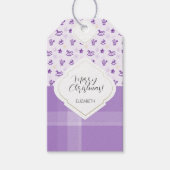 Paarse Vintage Kerstspeelgoed en Tartan Cadeaulabel (Voorkant)