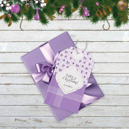 Paarse Vintage Kerstspeelgoed en Tartan Cadeaulabel