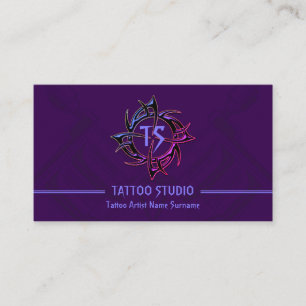 Paarse Vintage Minimaal Modern Tattoo Studio Visitekaartje