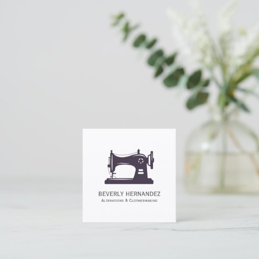 Paarse Vintage naaddruk naaimachine Vierkante Visitekaartje (Staand voorkant)