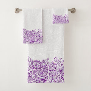 Paarse Vintage Paisley Streep Badhanddoek Ze Bad Handdoek