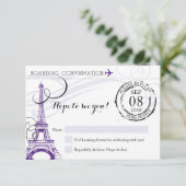 Paarse Vintage Parijs Frankrijk Verjaardagsfeest R Kaart (Staand voorkant)